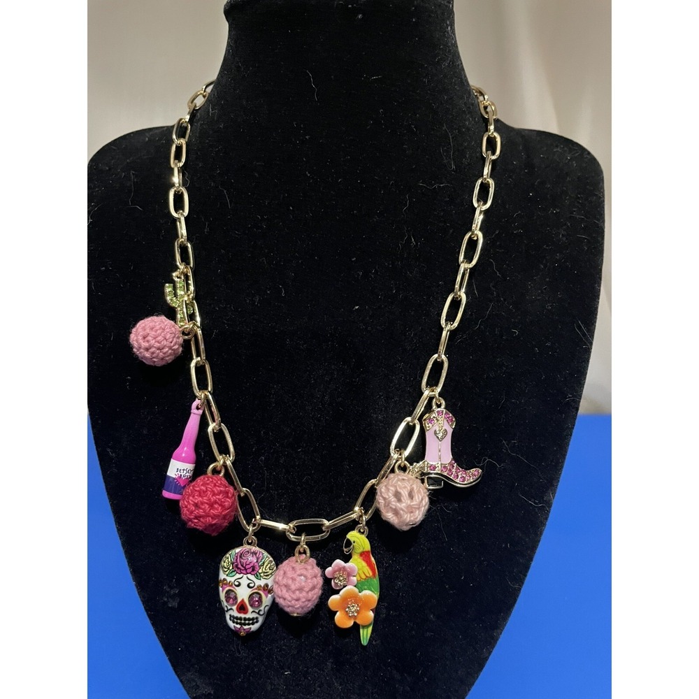 Betsey Johnson Hola To Love Cowgirl Sugar Skull Charm Necklace